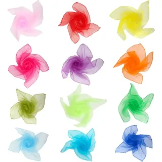 12 Stück Jongliertücher Bunt Seidentücher Chiffontücher Kinder Square Dance Tanz Tücher Gymnastiktücher Jonglieren Schals für Tanzen, Jonglieren, Sensorisches, Tanztücher, 60 x 60cm Bunte tücher
