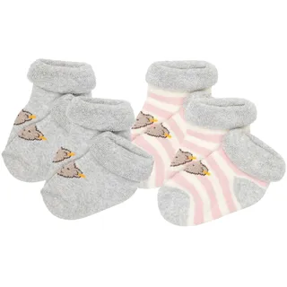 Steiff Baby Unisex Socken, 4er Pack - Bio-Baumwolle, Teddy-Motiv, uni/gestreift Rosa 13-14