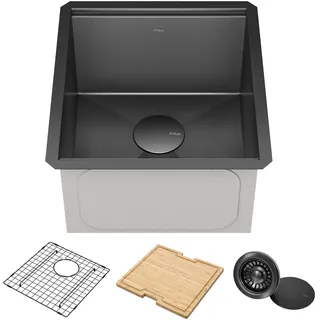 Kraus Kore 43,2 cm Unterbau-Workstation 16 Gauge Edelstahl Single Bowl Küche Bar Spüle mit Zubehör