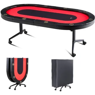 Vevor Casino Pokertisch Klappbare Tischbeine 2290 x 1220 x 800 mm (L x B x H), Faltbarer Pokertisch, Schwarz & Rot Pokerauflage Klapptisch für 10 Spieler, Pokertisch mit Staubschutzhülle Tragbar