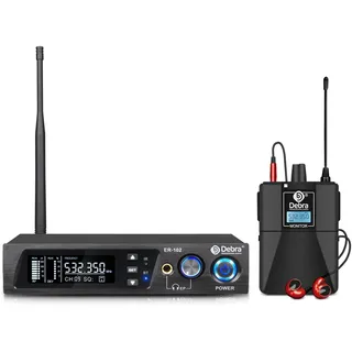D Debra ER-102 UHF Single Channel Wireless In-Ear-Monitorsystem mit Sender und Empfänger für Bühne, Aufnahmestudio, Musiker, Monitoring (1 Bodypack with Transmitter)