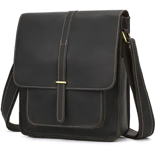 newsbirds Ledertasche Herren klein Vintage Umhängetasche Schultertasche Herrentasche für 9,7 Zoll iPads Tablet Herrenhandtasche Messenger Bag Echtes Leder, 9439 dunkelbraun - S