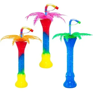JG-Verpackungen 5 Slush EIS Becher, Becher + Deckel + Trinkhalm + Palme, 450/500ml