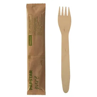 Papstar Gabeln, Holz "pure" 15,5 cm einzeln verpackt in Papierbeutel