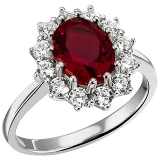 FIRETTI Fingerring FIRETTI "Schmuck Geschenk Silber 925 Damenring Lady D Diana Royal" Gr. 50, rot (silberfarben, rubinrot, kristallweiß), Fingerringe, Damen, 50, Silber 925 (Sterlingsilber), 2,1mm, Fingerring, mit Zirkonia (synth.), Glasstein