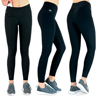 Formbelt Damen lange Laufhose-Hoher Bund, Atmungsaktiv, mit Handytasche-schwarz schwarz M