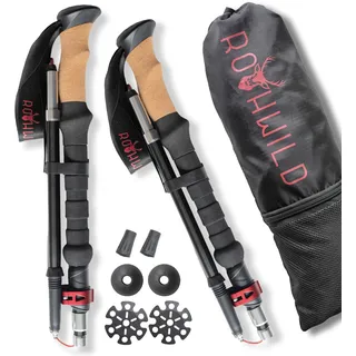 Rothwild Wanderstöcke faltbar – Trekkingstöcke Modell Luchs mit Korkgriff – Länge verstellbar 115-135cm – ultraleichte Faltstöcke für Damen & Herren inkl. Tasche