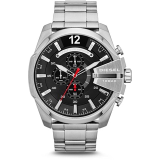 Diesel Herrenuhr Mega Chief, QuarzChronographenwerk, 59 mm silbernes Edelstahlgehäuse mit Edelstahlarmband, DZ4308