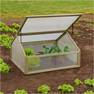Hti-Living Frühbeet aus Holz und Polycarbonat Ideales Mini-Gewächshaus