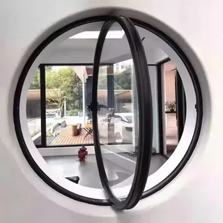 TWHZSAI Drehbares rundes Fenster aus Aluminiumlegierung, Bullauge-Fenster aus gehärtetem Glas zur Wandtion mit Griff, Flügelfenster zur Wohntion in der Küche, Schwarz 3,35 cm
