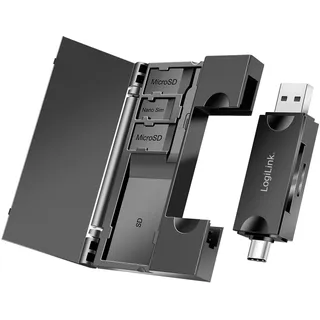 Logilink Card Reader, Extern, USB 3.2 (Gen1) Kartenleser für SD- & microSD-Karten, mit Karten-Aufbewahrung, USB-A und USB-C