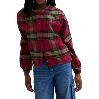 Kinder Kariertes Baumwoll Flanell-Hemd Freizeit-Bluse Karo-Bluse mit Puffärmeln 908481 Rot/Grün - 152/158