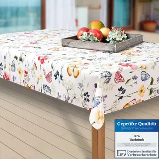 laro Wachstuch-Tischdecke Abwaschbar Garten-Tischdecke Wachstischdecke PVC Plastik-Tischdecken Eckig Meterware Wasserabweisend Abwischbar EZ, Muster:Blumen. Schmetterling/bunt, Größe:90-90 cm