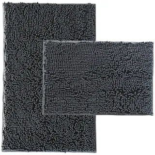 RUN HELIX Badematte Set, Weiche Chenille rutschfeste BadTeppich, 50x80 cm Badematte, 40x60cm Saugfähiges Badezimmer Teppiche, Dunkelgrau