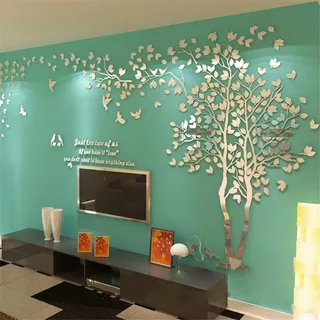 Wandtattoo Baum 3D DIY Wall Stickers Wandaufkleber Wandtattoo Wohnzimmer Schlafzimmer Family Wandsticker für Treppen Halle (Silber Rechts,S-200 * 100cm)