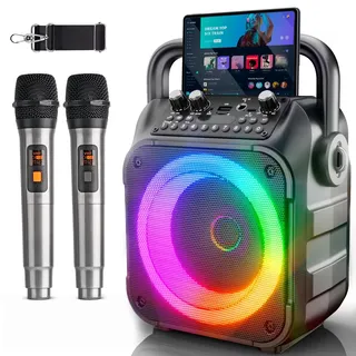 singingmate [Neueste] Karaoke Maschine mit 2 Karaoke Mikrofonen: Singingmate Karaoke Anlage 2 Mikrofonen für Erwachsene Kinder - Tragbare Bluetooth Party Karaoke Box - Mikrofon mit PA Lautsprecher - Geschenk