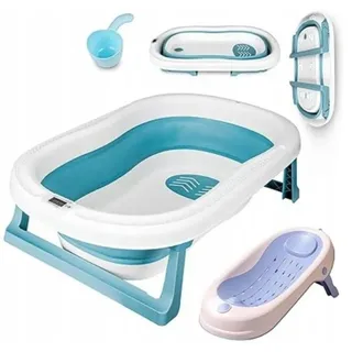 LaCute Babybadewanne Set Faltbare Babywanne mit Thermometer und Badewannensitz Kelch, (Klappbare Babywanne mit Sitz und Badewannenzubehör), Leichte, faltbare Babywanne mit integriertem Temperatursensor blau|rosa