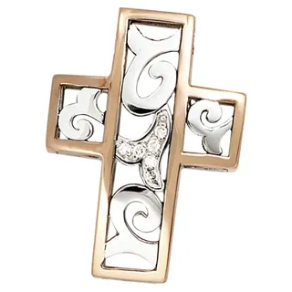 JOBO Kreuzanhänger Anhänger Kreuz, 585 Gold Bicolor mit 6 Diamanten goldfarben