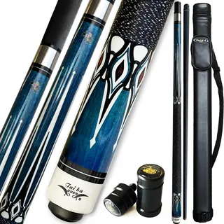 TaiBA Billardstock mit 1 x 1 Hülle, 13 mm Spitze, 147,3 cm, Hartholz, kanadischer Ahorn, professioneller Billardqueue, 2-teilig, 540 - 567 g (wählbar), Blau, Schwarz, Rot, Grau, Grün, Braun