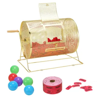 Vevor Lostrommel Glückskind 5000 Lose oder 300 Tombola-Kugeln Fassungsvermögen, Professioneller Los-Drehkäfig aus Metall, Lotterie-Drehscheibe, Losbox für Lotteriespiele Golden