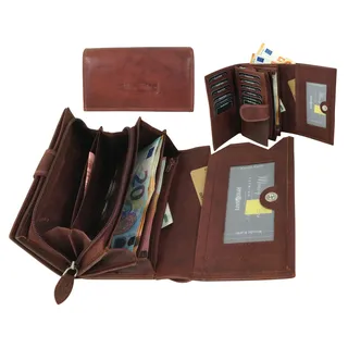 Damen Geldbörse Portemonnaie weich Echt Leder Rindleder Braun Maxibörse RFID