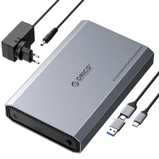 ORICO Aluminium Festplattengehäuse 3,5 Zoll USB C 3.2 6Gbps Externes HDD Gehäuse für 2,5"/ 3,5" SATA HDD SSD Maximal 20 TB mit USB C/A 2-in-1 Kabel, Unterstützt UASP,12 V/ 2A Netzteil (DD35C3)