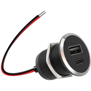Obeaming USB Steckdose 12V Wohnmobil Aluminium,12V USB-C Steckdose Einbau 24W Typ C PD3.0 Anschluss QC 3.0 KFZ Zigarettenanzünder Adapter für Boot Wohnwagen Camper Auto LKW (Small 1)