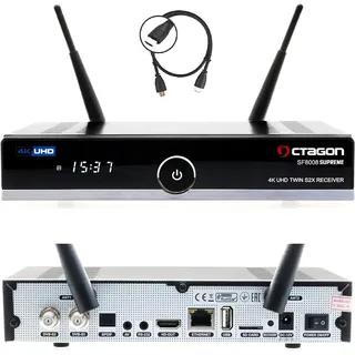 Octagon SF8008 UHD 4K Supreme Twin Sat Receiver + 1TB Festplatte INTERN, 2X DVB-S2X Tuner, E2 Linux & Define OS, mit Aufnahmefunktion, M.2 M Key, Gigabit LAN, Kartenleser, Sat to IP, WiFi WLAN
