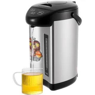 OUBUBY 4 Liter Heißwasserspender 750W Tee Wasserkocher Glühweinkocher mit Thermostat, 3 Wassermengen Heißwasserautomat Thermopot Heißwasserboiler für Küche & Büro (Schwarz)