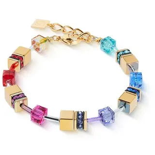 COEUR DE LION Armband Schmuck Edelstahl GeoCUBE® Iconic Metallic Rainbow Würfelkette, Made in Germany - mit Hämatit, Swarovski® Kristall, Strassstein blau|bunt|gelb|goldfarben|grün|rot|schwarz