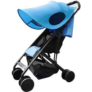 Sonnensegel Kinderwagen Universal Sonnenverdeck UV Schutz Verstellbar Sonnenschirm Wasserdicht Sonnenabdeckung Faltbar Sonnenblende Atmungsaktiv Schattenflügel für Baby Sportwagen Buggy Outdoor Blau