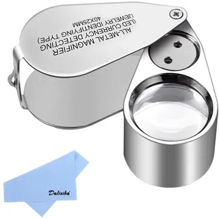 Delixike Juwelierlupe, 40-fache Vergrößerung, Metall, Klapplupe Mit Led- Und Uv-licht, Lupe Für Diamanten, Juweliere, Münzen, Briefmarken (währungserkennung/schmuckidentifikation),aafgvc