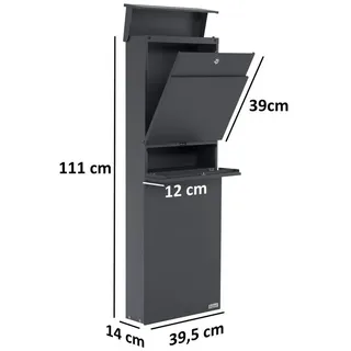 Zelsius Briefkasten mit Zeitungsfach, Standbriefkasten in Anthrazit (RAL7016), Postkasten,