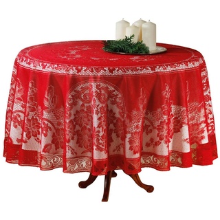 Dynamic24 runde Spitzen Tischdecke Ø 180cm rot mit Blumenmuster Tisch Decke Tafel Tuch Tischläufer rund aus Polyester Tischwäsche Spitze Küchentischdecke Esszimmertisch