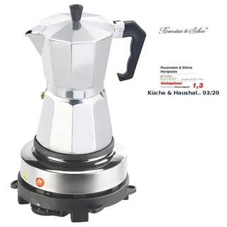 Rosenstein & Söhne Elektrische Mini-Einzel-Kochplatte & Espresso-Kocher