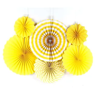 Duories 6 Stück Party Dekoration Papier Fächer,Dekorpapier Aufhängen Fächer Hängende Deko Papier Fans Fächer für Party Hochzeit Feier Baby Shower Geburtstag Festival Weihnachten Event Karneval,Gelb