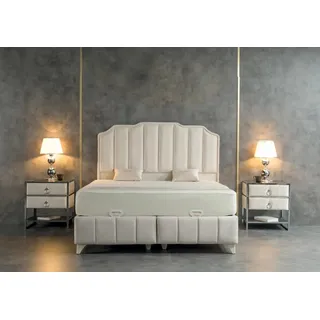 JV Möbel Schlafzimmer Set Beige Metall Bett Luxus 2x Nachttische), Elegantes 3tlg