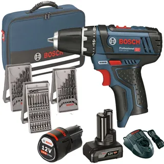 Bosch GSR 12V-15 Professional inkl. 1 x 2 Ah + 1 x 4 Ah + 39-tlg. Zubehör 0615990G6L