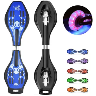 Bueuwe Waveboard Kinder ab 10 Jahre, Profi Snakeboard Skateboard Erwachsene mit LED Leuchtrollen, Waveboards für Jugendliche Anfänger Mädchen Junge, inkl. Tasche, Bis 120kg,Blau