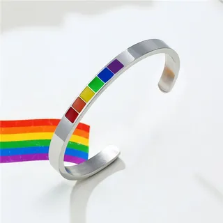 KOtik Regenbogen-Manschettenarmbänder für Männer und Frauen, Schmuck, Edelstahl, rosa, LGBT-Pride-Zubehör