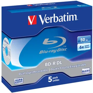 Verbatim BD-R Dual Layer Blu-ray Rohlinge 50 GB, Blu-ray-Disc mit 6-facher Schreibgeschwindigkeit, mit Kratzschutz, 5er-Pack Jewel Case, Blu-ray-Disks für Video- und Audiodateien