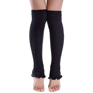 Asudaro Frauen Kniestrümpfe Stricken Beinwärmer Stulpen Wolle Warme Knieschützer Gamaschen Socken Legwarmers Beinstulpen Strumpf Legwarmer 50CM Schwarz