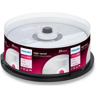 Philips DVD+RW Rohlinge High-Speed (4.7 GB / 120 Minuten Video, 1-4x Speed, 25er Spindel, rewritable / überschreibbar)