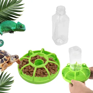 Norhogo Reptilien-Wasserspender mit Wasserflasche Geeignet für kleine Tiere wie Schildkröten, Eidechsen, Hamster, grün