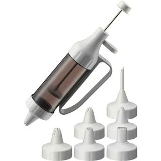 Kaiser Backformen Gebäckpresse KAISER BACKFORMEN "Inspiration", weiß, B:6cm L:15,5cm T:26cm Ø:3,5cm, Kunststoff, Gebäckpressen, Garnierspritze, transparenter Behälter, 7 Spritztüllen