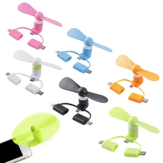 WIYETY 6 Stück Mini-Handy-Ventilator 3-in-1 Handy-Ventilator, Abnehmbar USB-Ventilatoren Kompatibel mit Micro-USB/Typ C/Lightning-Port-Ventilator(6 Farben)