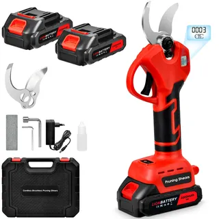 Akku-Astschere, 30MM Gartenschere mit 2 Akku 2000mAh, Bürstenloser Motor Elektrische Bypass Baumschere, LCD Anzeige, Akku Baumschere für Äste, Büsche und Stämme