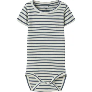 NAME IT Kurzarmbody NAME IT "NBNBANI SS BODY NOOS", Jungen, Gr. 74, N-Gr, vintage indigo, Jersey, Obermaterial: 57% Baumwolle, 38% Modal, 5% Elasthan, gestreift, regular fit normal, Rundhals, Bodys, Baumwollmischung, Jersey Rippqualität
