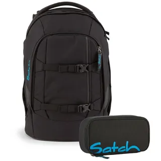 Satch Schulranzen Schulrucksack-Set PACK Black Bounce 2-teilig (2-teilig), Laptop-Fach, Your-Size-System, Schulranzen schwarz