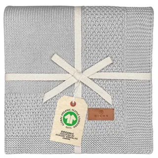 DIKOS® Babydecke (Grau) – aus 100% Bio-Baumwolle (GOTS & Oeko-TEX) – schönes Geschenk zur Geburt für Neugeborenen Jungen & Mädchen – weiche, atmungsaktive Strickdecke – ideal als Erstausstattung